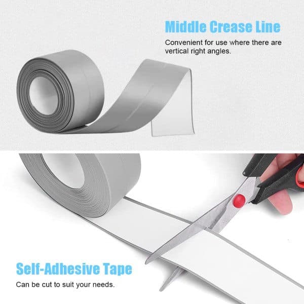 Badekarforsegling - 3,2m*55mm Selvklebende PVC Vanntettingslist - Selvklebende Fleksibel Base Grå Grey