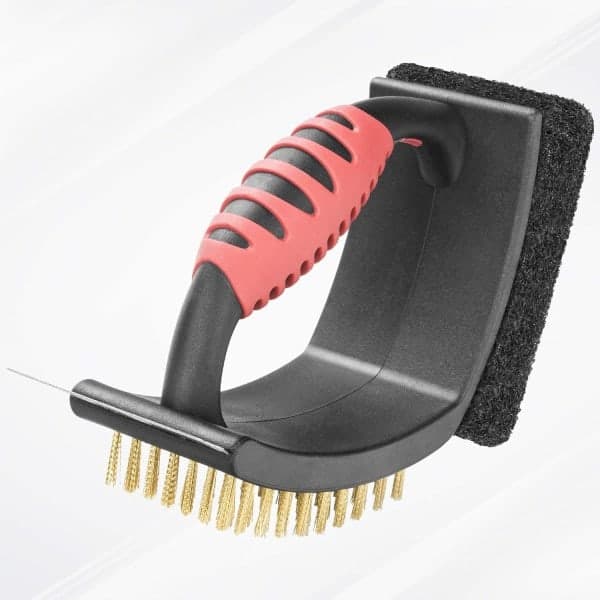 Grillbørste i messing for utendørs grill, multifunksjonell med messingbustbørste, rød, 17,8 cm