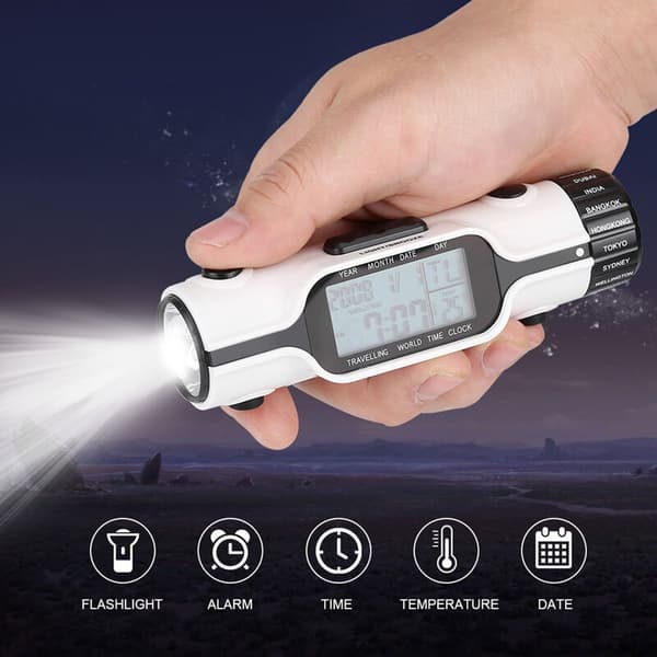 Ficklampa LED Digital Världstid Reseväckarklocka Termometer Utomhus