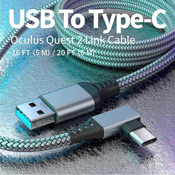 Link-kabel for Oculus Quest 2 Hurtiglading og dataoverføring USB C 3.2 Gen1 5Gbps PD Overføring Ladekabel VR Headset Link-kabel Grå 5M Grey 5M