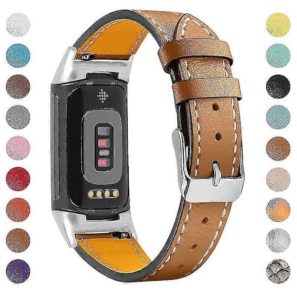 Premium Ægte Læder Justerbart Armbåndsur til Fitbit Charge 6/5