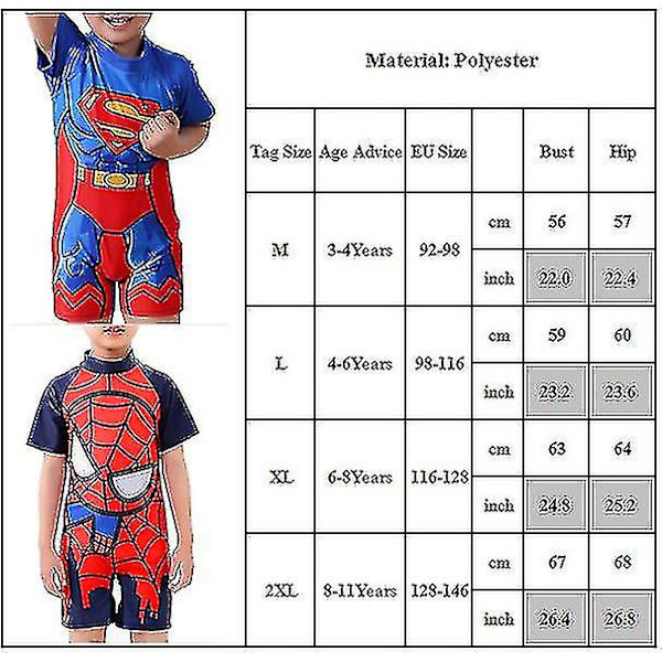 Barns Superman One-Piece Baddräkt för åldrarna 3-11 Lightning Suit XL