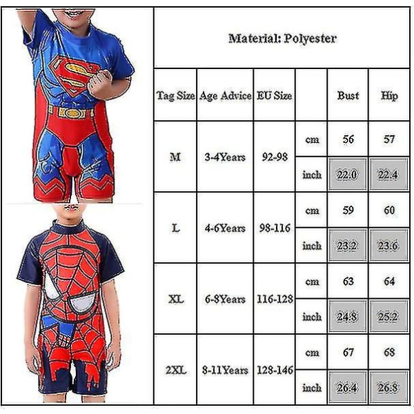 Barns Superman One-Piece Baddräkt för åldrarna 3-11 Spider Suit XL
