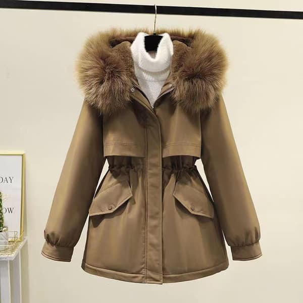 Vinterfodrad bomullsjacka, dam, ny stil, lös sammet och förtjockad, bomullsjacka, varm jacka Brown 2XL