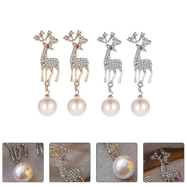 2 par jule-elgformede øreringe rhinestone-øreringe (guld sølv)