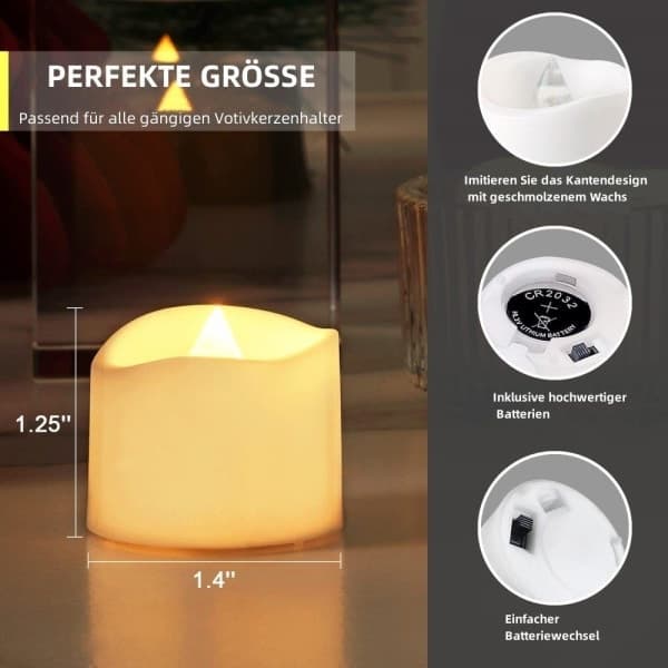 12 LED telys, batteridrevne LED votivlys, varmhvit