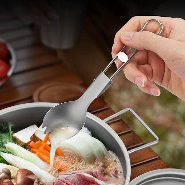 Foldbart udendørs campingbestik, ren titanium foldeske