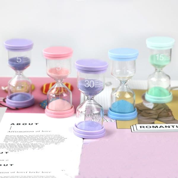Timeglass Sand Timer Timeglass 3/5/15/30 Minutter Timere for Barn Tannpuss Matlaging Spill Hjemmeskole Rosa - 5 minutter