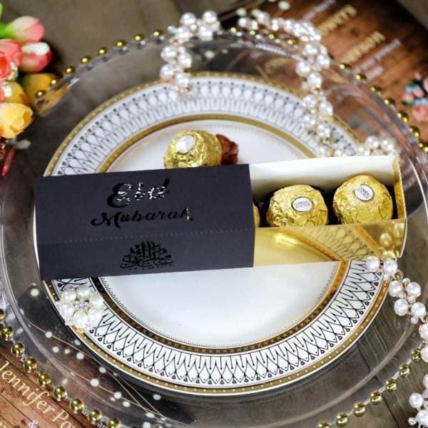 10 st Eid Mubarak godisaskar Ramadan godispåse SVART svart