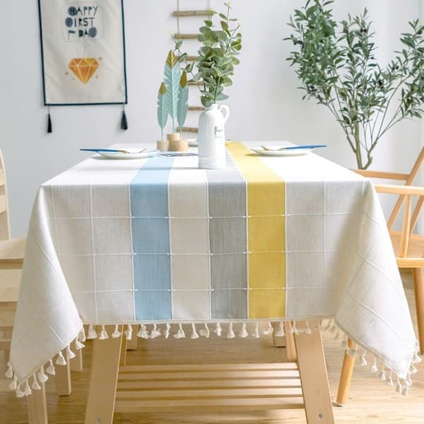 Rektangulær dug i bomuld og hør med kvaster Multicolor 140*220CM 140*220CM