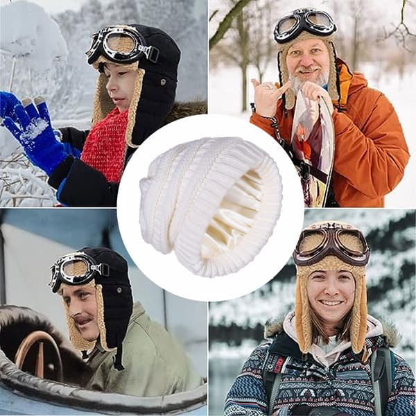 Vinterstrikket satengforet damehatt løs silke myk vask