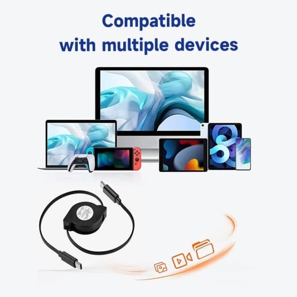 PD 60W USB C Infällbar Datakabel, för Macbook Snabbladdningskabel för Typ C Mobiltelefon Switch
