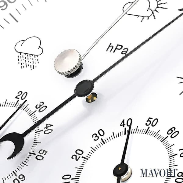 Analog innendørs/utendørs værstasjon Barometer i rustfritt stål Inkluderer barometer, hygrometer og termometer Tilgjengelig i hvit White