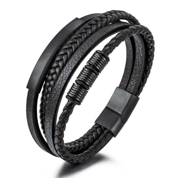 Punk Multilags Vævet Rustfrit Stål Læder Reb Armbånd 22cm 22 cm
