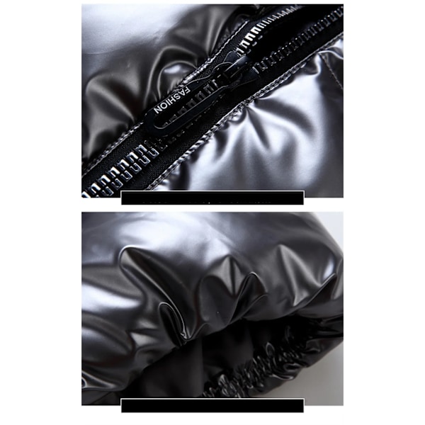Vinterväst för män med huva, vadderad, glansig ärmlös jacka, avslappnade ytterkläder, tjock varm kappa, vattentät väst, herrkläder 4XL Black 4XL 185cm