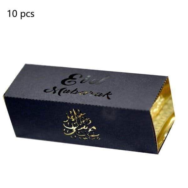 10 st Eid Mubarak godisaskar Ramadan godispåse SVART svart