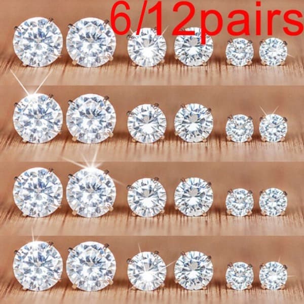 6/12 par øreringe sæt geometrisk krystal rund zircon
