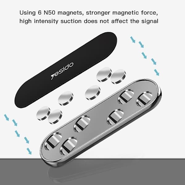 Yesido C83 Magnetisk Biltelefonholder Lazy Zinklegering Slank Telefonmontering Sølv Silver