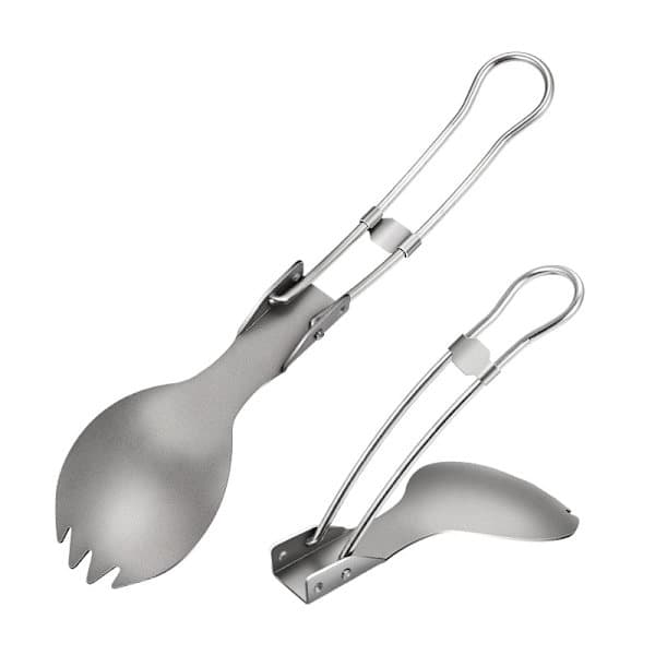 Foldbart udendørs campingbestik, ren titanium foldeske