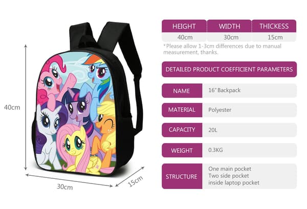 My Little Pony Ryggsäck Skolväskor Reseryggsäckar 3set - Julklappa Barn - Present - Multi-C brun