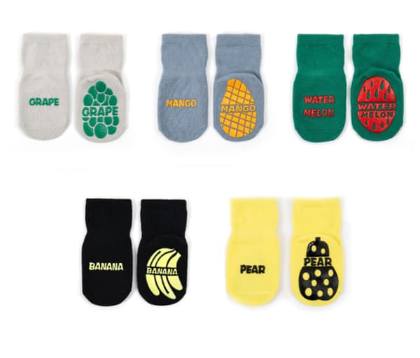 5-pack barn strumpor med antislip-Frukt M(1-3Y)