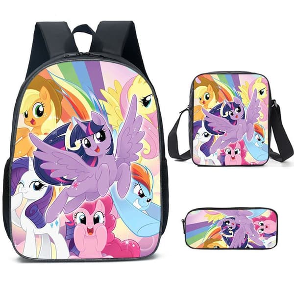 My Little Pony Ryggsäck Skolväskor Reseryggsäckar 3set - Julklappa Barn - Present - Multi-E grå