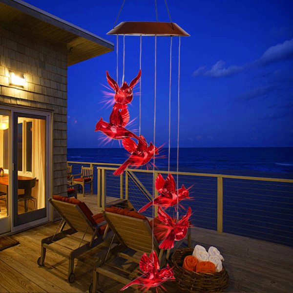 Solvindklocka - LED Solar Lampa Färgskiftande vindspel Hummingbird Outdoor röd