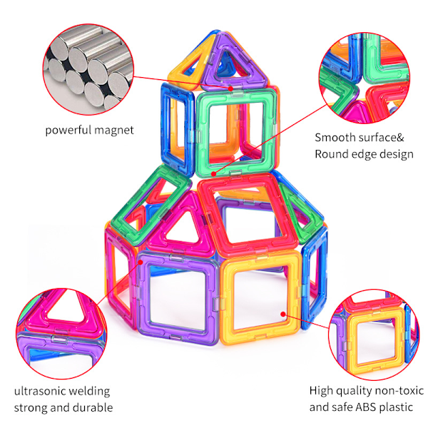 3D Magnetic Tiles - 46 Delar Magnetiska Brickor - Bygg med Magneter multifärg - Julklappa Barn - Present flerfärgad