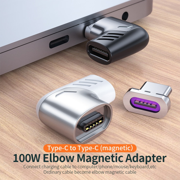 100W/5A Magnetisk USB typ C adapter snabb laddning svart