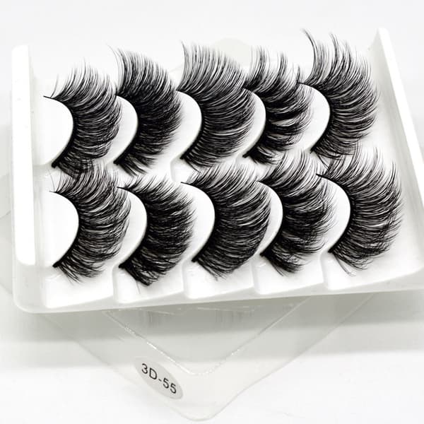 5-par lösögonfransar - 3D faux mink G-55 Svart