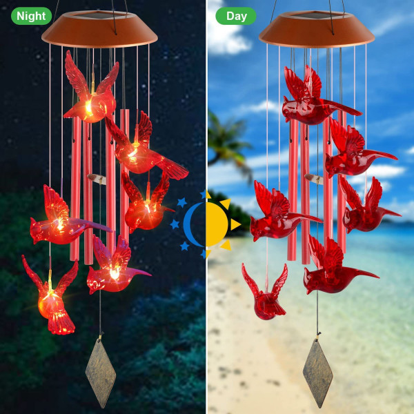 Solvindklocka - LED Solar Lampa Färgskiftande vindspel Hummingbird Outdoor röd