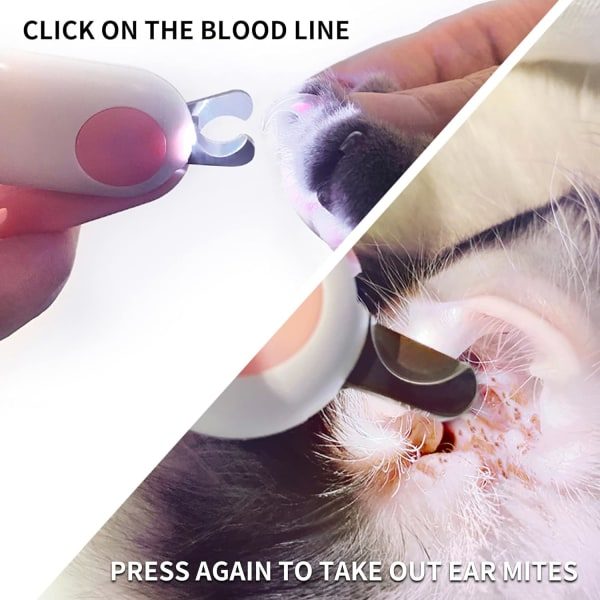 Negleklipper for hund og katt, hund negleklipper for små dyr med LED-lys, profesjonelle pleieverktøy, unngå overdreven klipping Pink