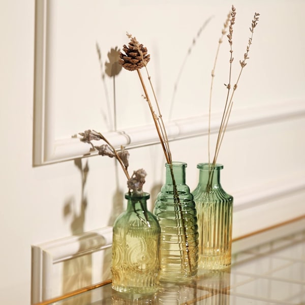 Budvaser Set om 3, Små Glasvaser för Blommor Mini Budvaser Söta Färgade Ärtvaser Modern Blomsterdekoration