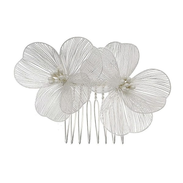 Brudehårkam i koreansk stil med blomsterdekor, sklisikker design, hårspenne, retro bryllupshodeplagg Silver