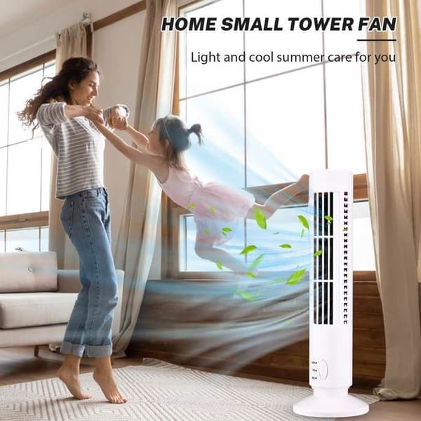 Stille Søjleventilator - 2 Hastigheder - Bladløs Tårnventilator - Bærbar USB Stående Ventilator - Sort