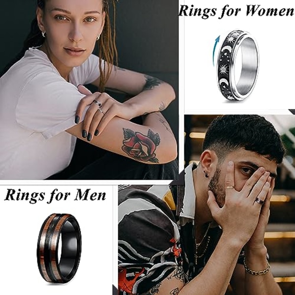 16st rostfritt stål Fidget-ringar för män Kvinnor Silver Guld Svart Herrringar Coola manliga bandringar Kedjespinnringar Mode ångestringar 21.5mm