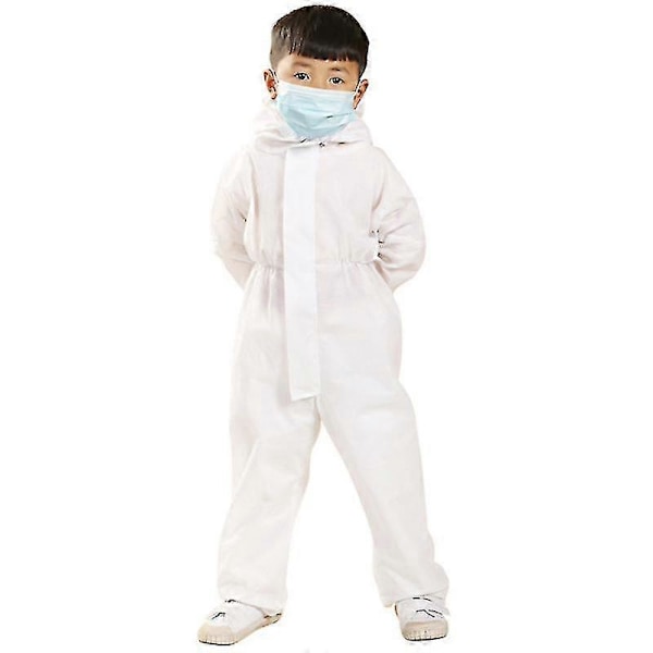 Säkerhetsskyddskläder Engångsoverall Dammtäta Kläder Nonwoven Andningsbara Isoleringskläder Arbetsdräkt Heldräkt Kostym För Barn White Height 130-140cm