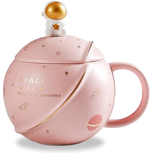Söpö keraaminen avaruusmuki, kawaii, astronautti kahvikuppi, 400 ml (valkoinen) Pink