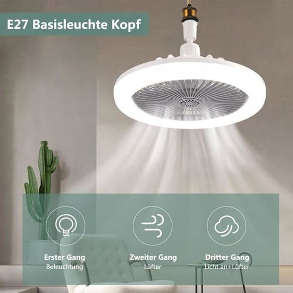 Loftventilatorlampe, E27 Loftventilator Lysekrone, Lydløs Loftventilator med Fjernbetjening (grå)