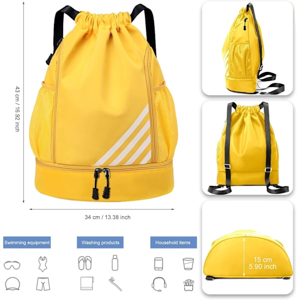 Dragskoväskor för Kvinnor och Män, Vattentät Dragsko Ryggsäck, Gymväska med Skofack och Ficka, Lätt Strandryggsäck Amarillo