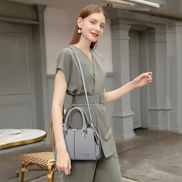 Håndvesker for kvinner Elegant anheng Damer Skuldervesker Topphåndtak Crossbody Veske PU Lær for Shopping Arbeid Dating Grey