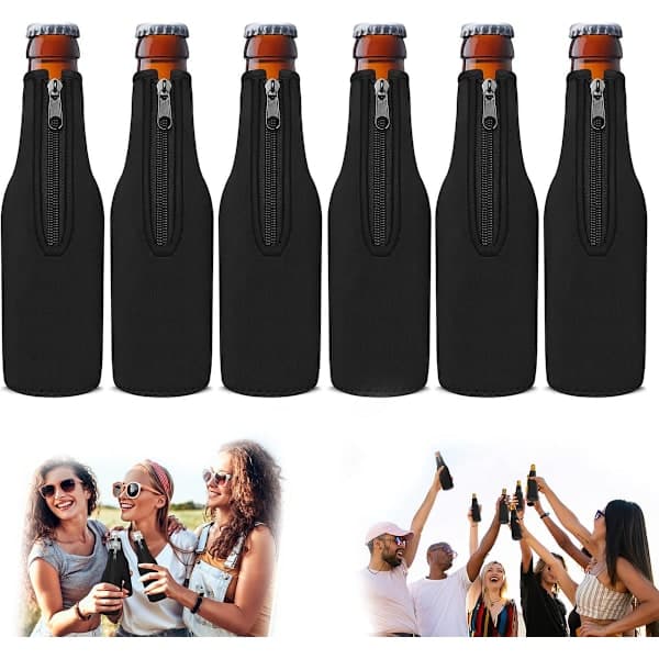 Ølflaskekølerhætte - 12 oz langhalset flaskeholder (sort, 6 stk.)