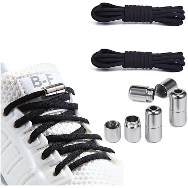 2 par elastiske snørebånd uden bindebånd, sneakers, metal magnetisk snørebåndsspænde, justerbar hurtig udløsning, snørebånd uden bindebånd, uden snørebånd Black