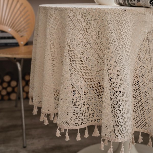 Beige Rund Blonde Dug Vintage Kvaster Dugbetræk til Køkkenmiddag Bryllupsfest Banketindretning, 150cm
