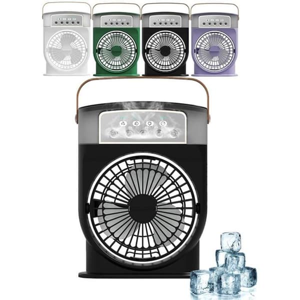 Mini Airconditioningsventilator, Bærbar Luftkøler - 3-i-1 Fordampningskøler med 7 LED'er (Sort, USB)