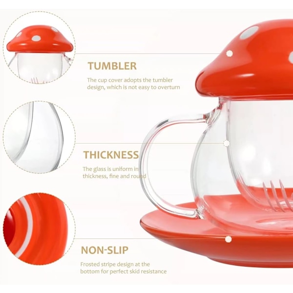 Glas Tekop Sød Svampe Krus, Klar Tekande med Keramisk Låg og Brik, Varmebestandig til Hjem og Kontor 290ml 272ml (Pink) Orange