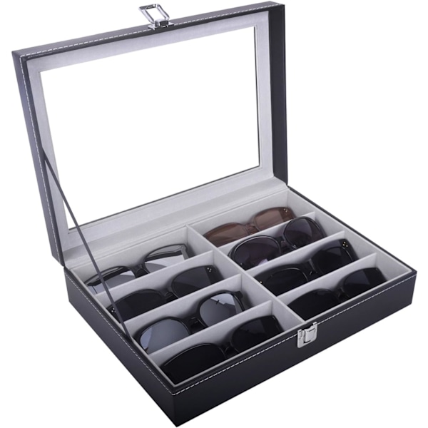 Läder 8-delars Förvaring för Glasögon och Solglasögon Displayfodral Organizer, Svart