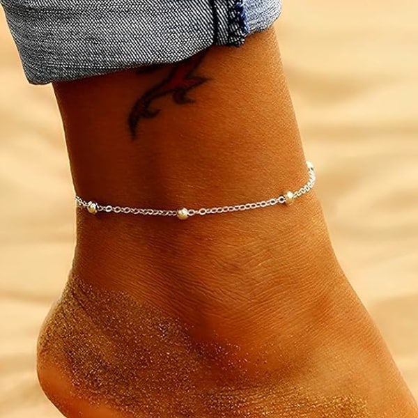 Silver/Guld Anklets för Kvinnor, Fotlänkar för Kvinnor, Justerbar Strand Barfota Anklet, Fotkedja för Sommarsemester Smycken Silver