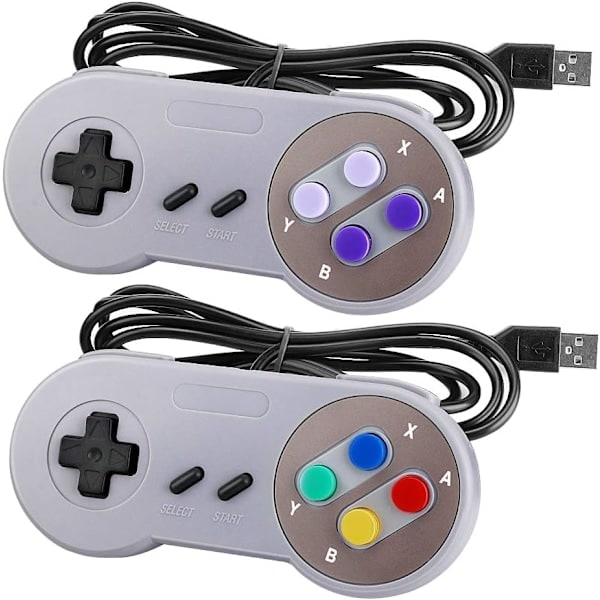SNES USB Controller 2-pak, kablet retro SNES Game Card Controller til Super Nintendo