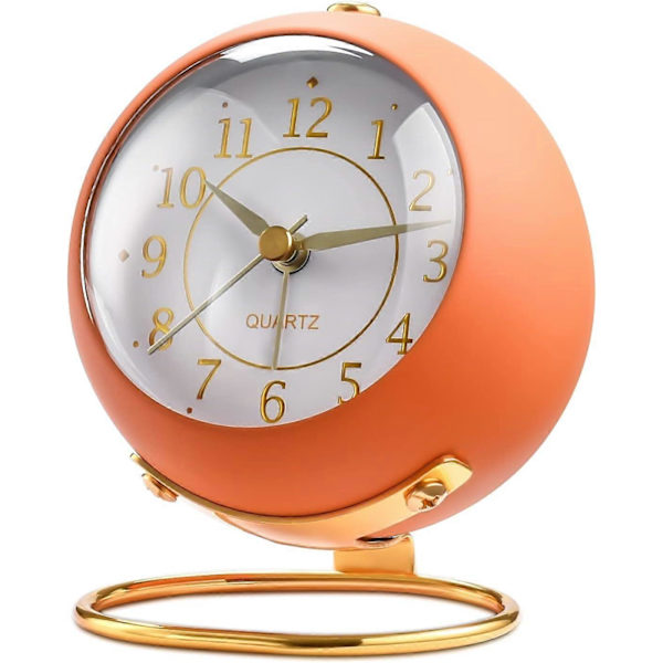 Analog Väckarklockor, Retro Bakgrundsbelysning Söt Enkel Design Liten Bordsklocka med Nattlampa, Tyst Icke-Tickande, Batteridriven [HK] Orange